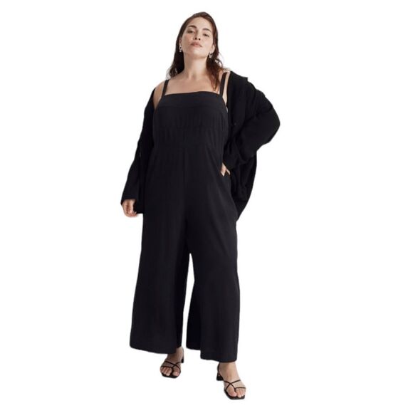 Madewell Plus Square-Neck Wide-Leg Sleeveless Jumpsuit Womens Size 28W Black - Picture 1 of 13